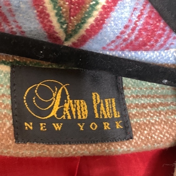 Vintage David Paul New York Southwestern Stripe Winter Wool Blend Blazer Jacket - Picture 3 of 12